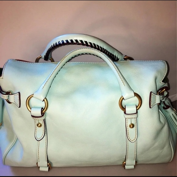 Dooney & Bourke large Florentine satchel in Aqua with strap - Picture 2 of 12